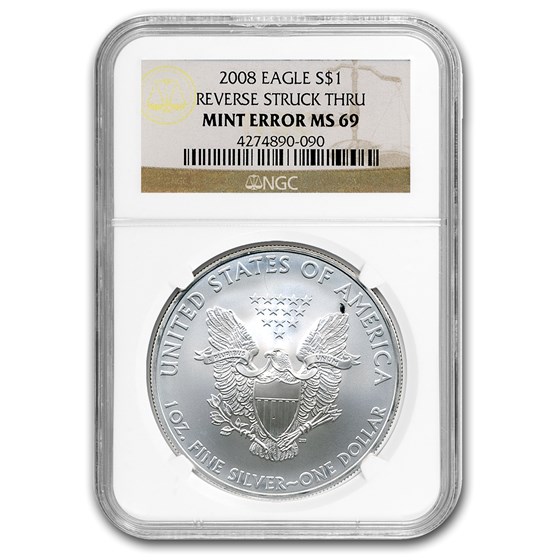 2008 1 oz Silver American Eagle MS-69 NGC (Rev Struck Thru Error) 2008 1 oz Silver American Eagle MS-69 NGC (Rev Struck Thru Error)